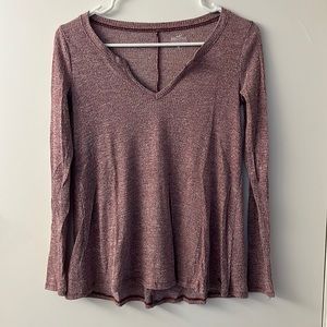 Hollister maroon long sleeve flowy top with notch neck